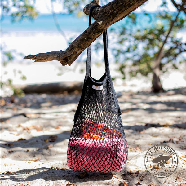 El Bolsero Bolsa de Red de 100% Algodón Color Negro Playa Arbol Imagen Completa Bolsa con Accesorios